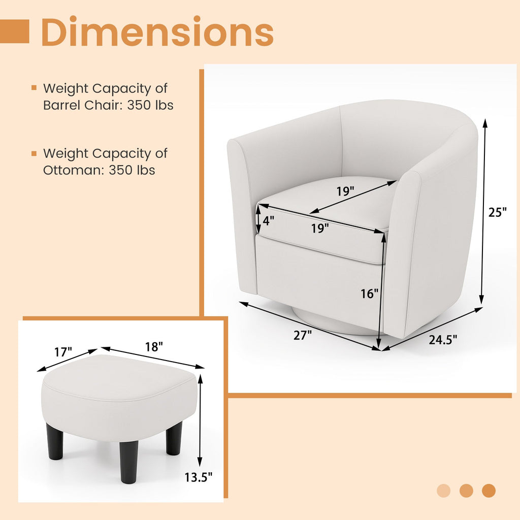 Modern Club Swivel Accent Chair with Ottoman Footrest Curved Backrest-Beige