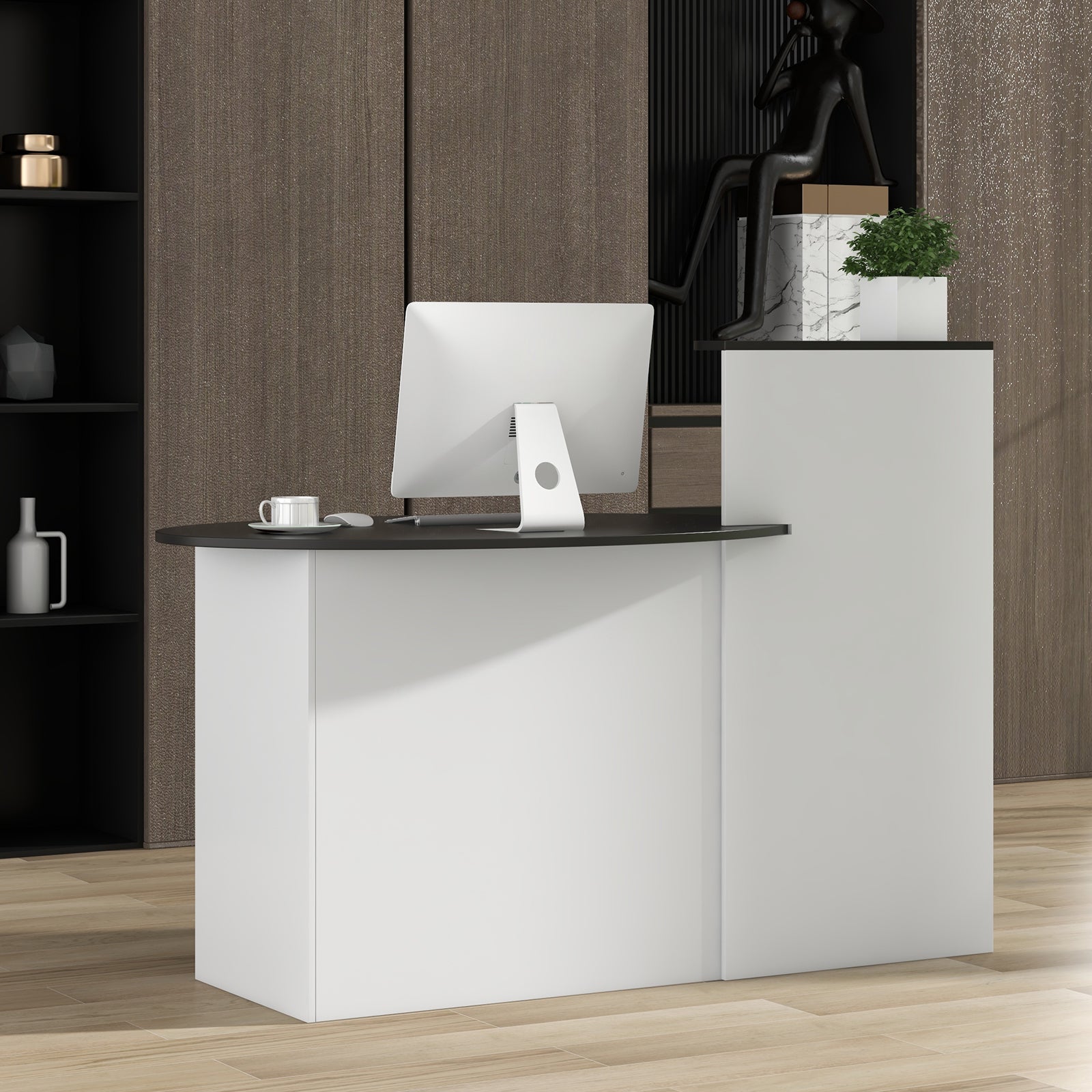 Modern Reception Desk Front Counter Desk with Oval Tabletop-Black