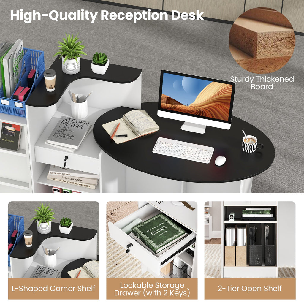 Modern Reception Desk Front Counter Desk with Oval Tabletop-Black