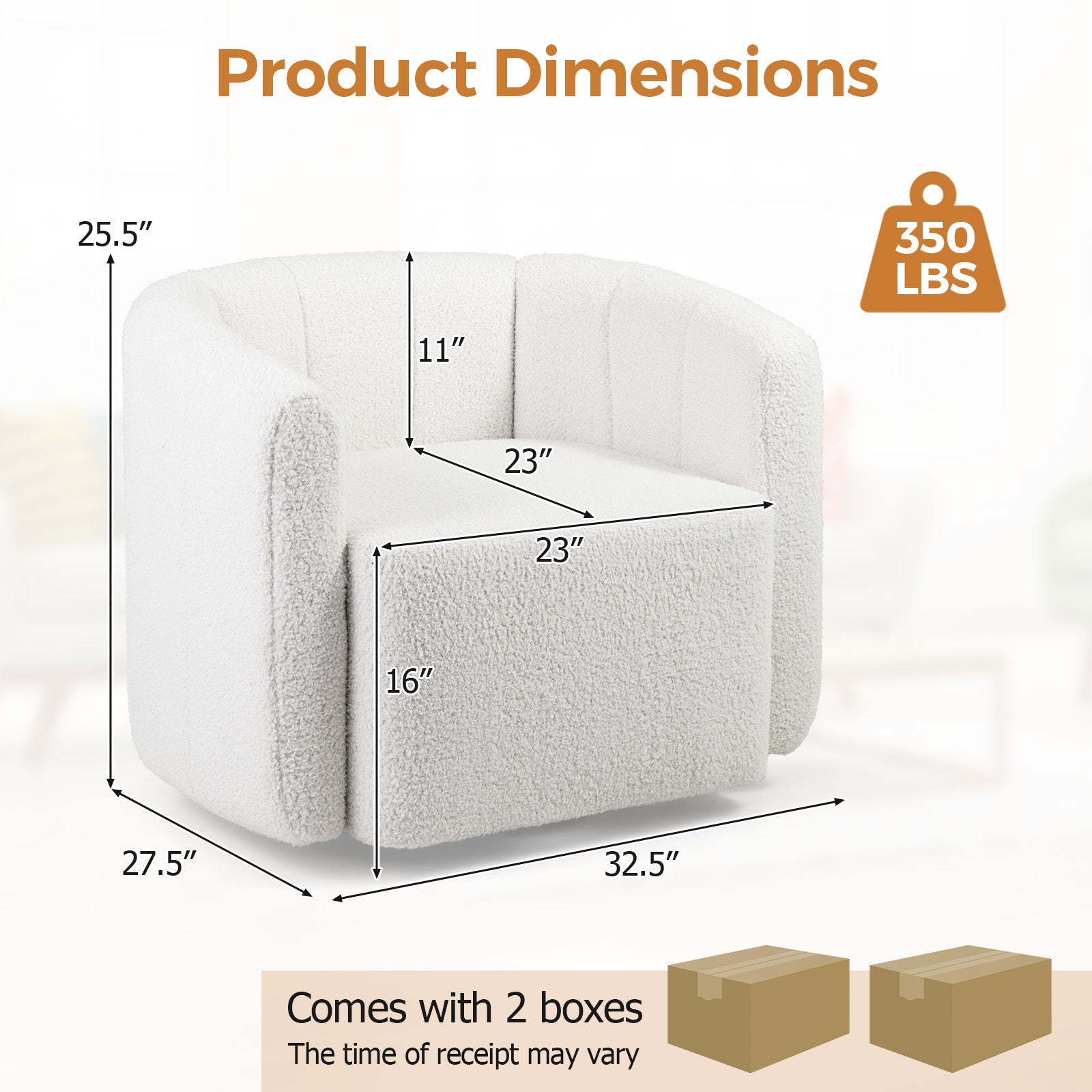 Modern Upholstered Sherpa Accent Chair with Curved Backrest and Armrests-White
