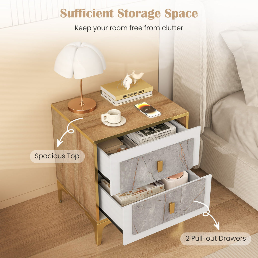 Nightstand with 2 Pull-out Drawers for Living Room Bedroom