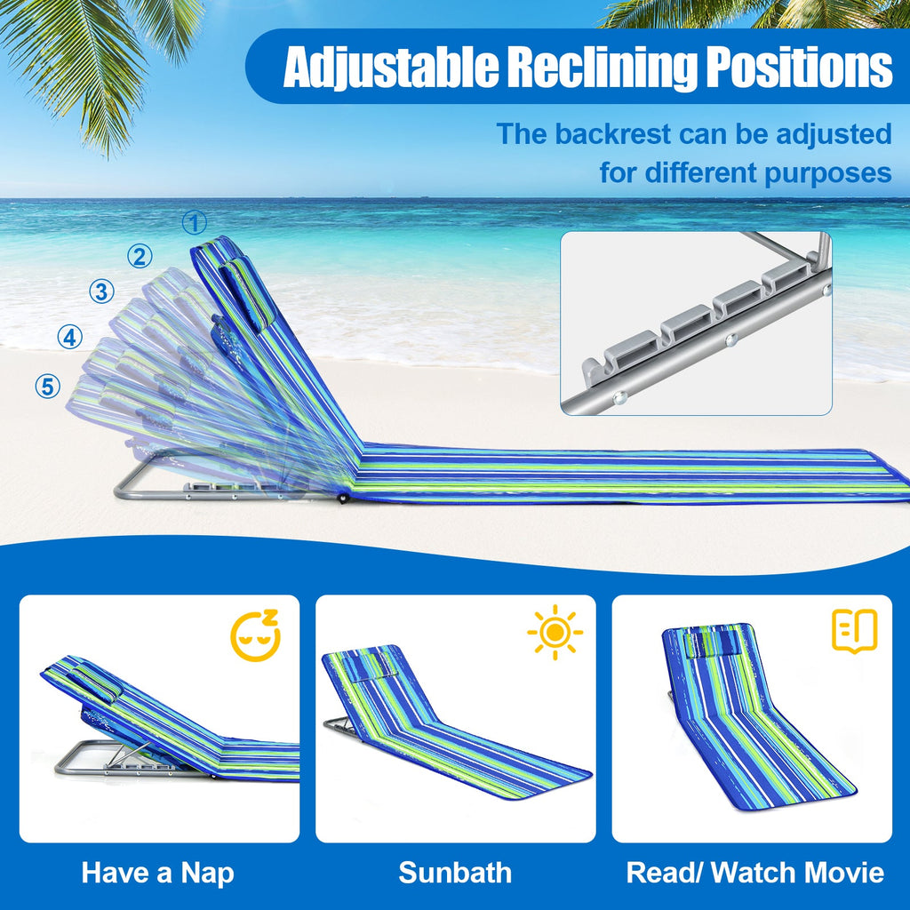 3 Pieces Beach Lounge Chair Mat Set 2 Adjustable Lounge Chairs with Table Stripe-Stripe