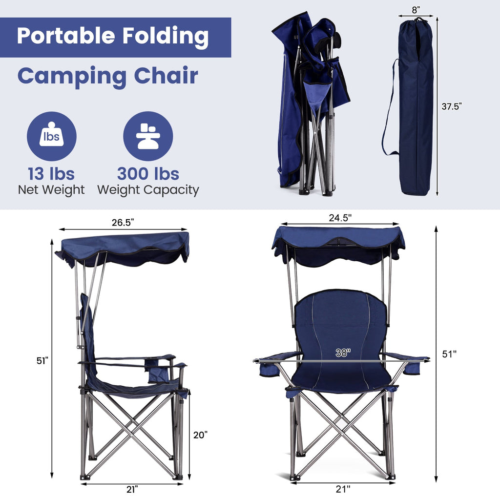 Portable Folding Beach Canopy Chair with Cup Holders-Blue