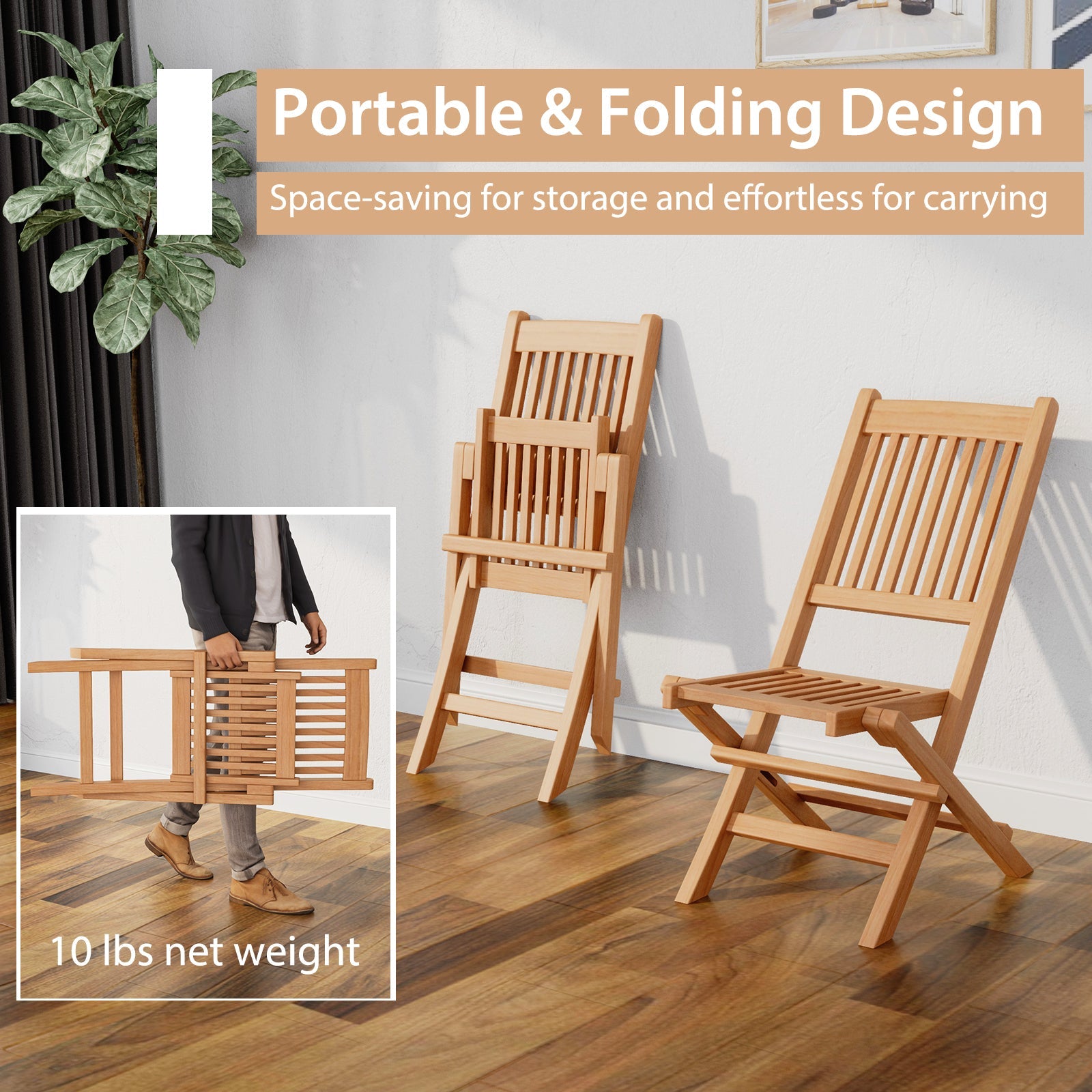 Outdoor Bistro Set with Slatted Seat and Tabletop for Backyard