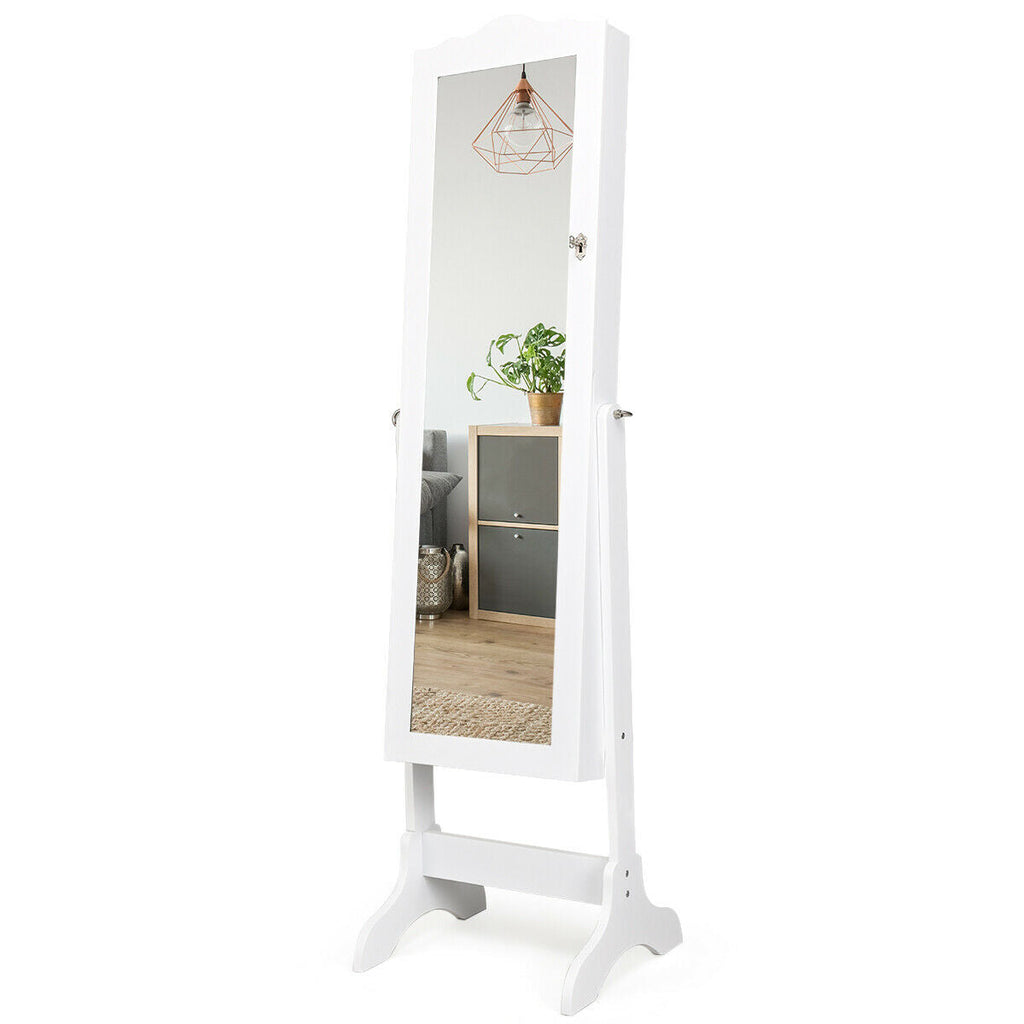 4-Angle Tilting Mirrored Lockable Jewelry Cabinet with Large Storage Capacity-White