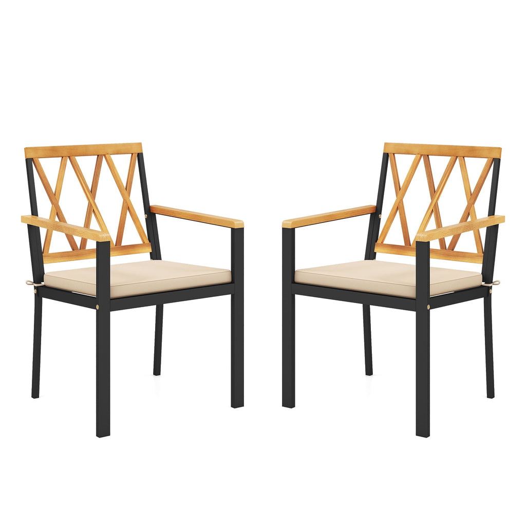 Set of 2 Patio Dining Chairs with Removable Padded Cushions-18 Inches