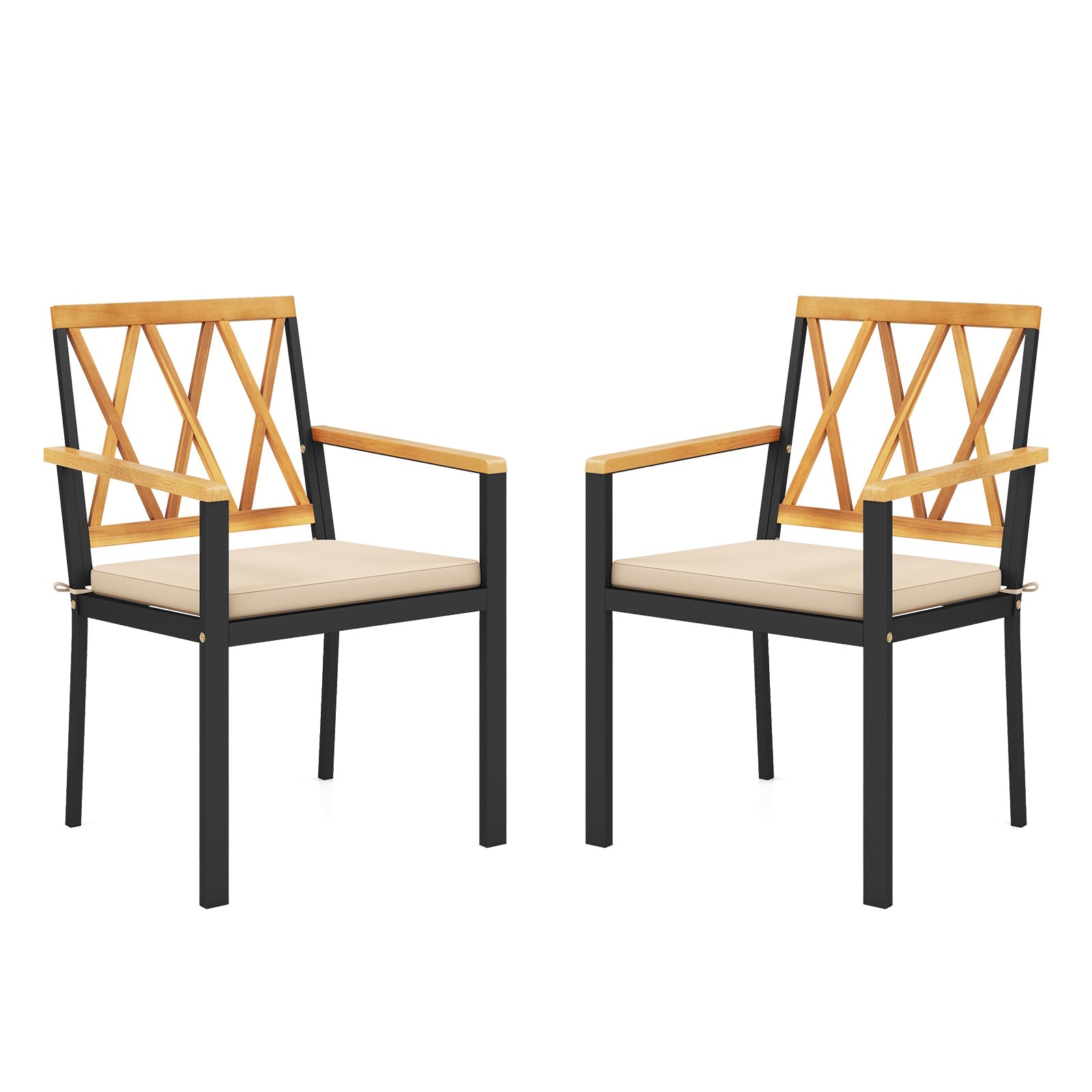 Set of 2 Patio Dining Chairs with Removable Padded Cushions-18 Inches