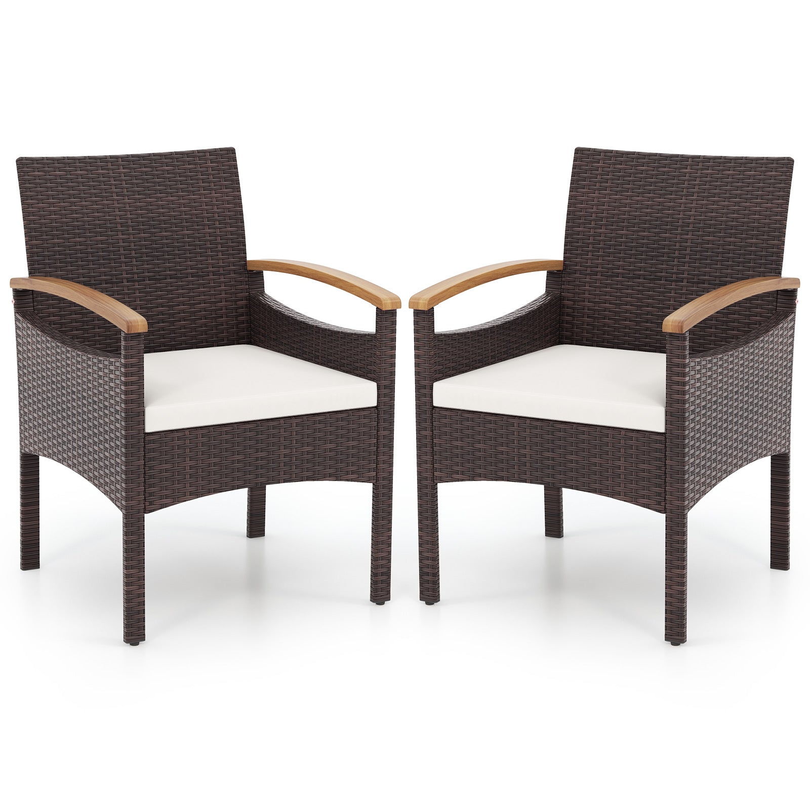 Patio Dining Chairs Set of 2/4 with Acacia Wood Armrest and Heavy Duty Metal Frame-2 Pieces