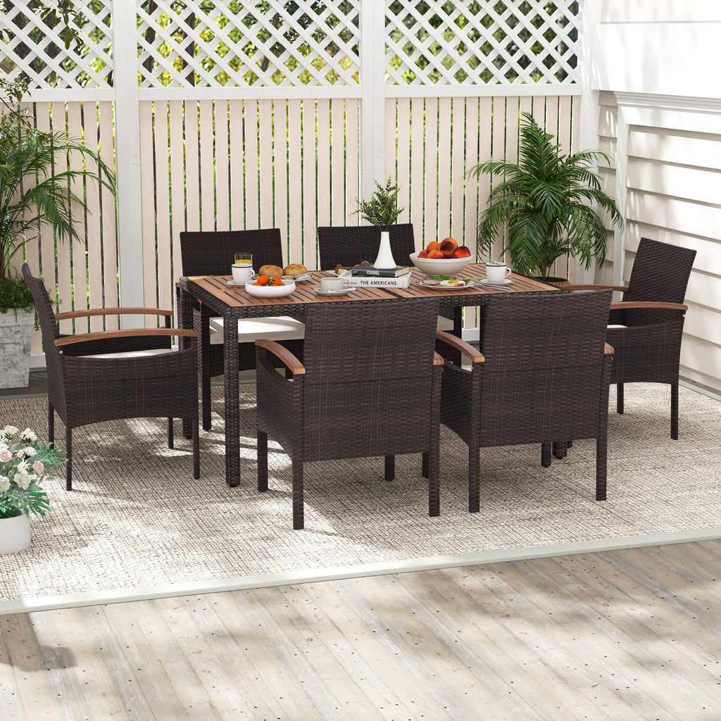Patio Dining Chairs Set of 2/4 with Acacia Wood Armrest and Heavy Duty Metal Frame-2 Pieces