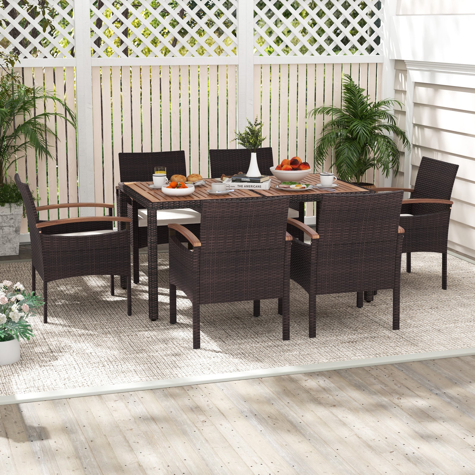 Patio Dining Chairs Set of 2/4 with Acacia Wood Armrest and Heavy Duty Metal Frame-4 Pieces