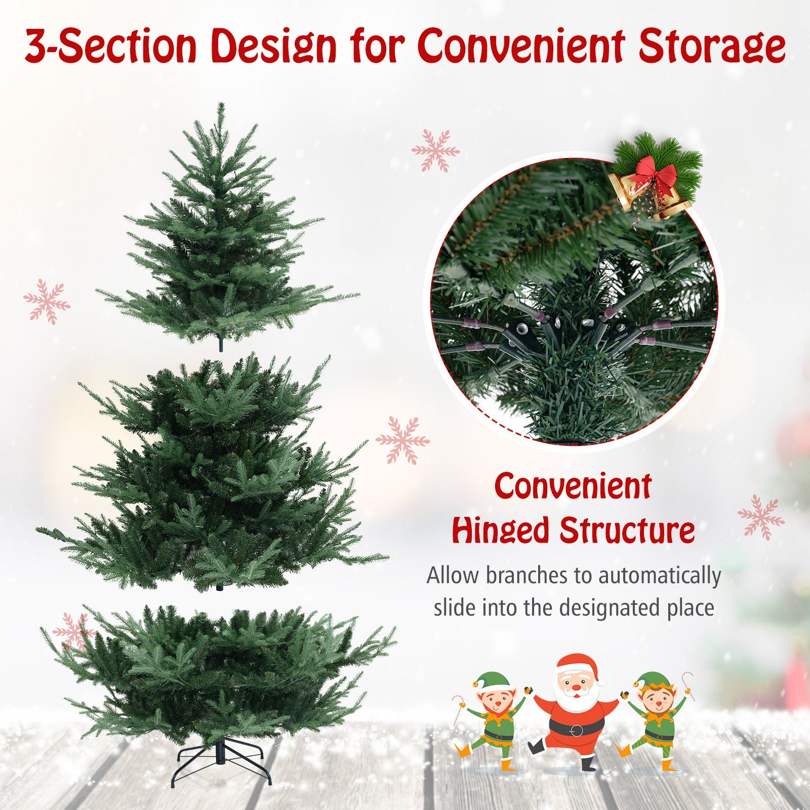 6/7/8 FT Pre-Lit Artificial Hinged Xmas Tree with 778/1480 PVC and PE Branch Tips-L