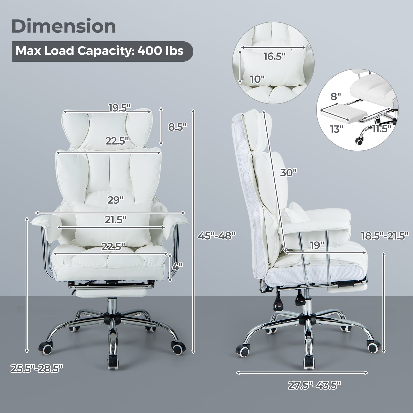 PU Leather Home Office Chair 400 lbs High Back Executive Chair-White