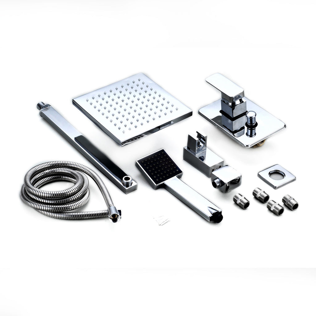 8 Inch LED Rainfall Shower head Arm Control Valve Handspray Shower Faucet Set