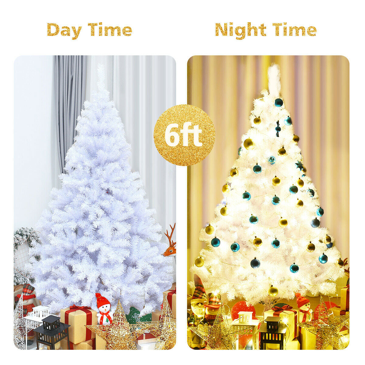 6' / 7.5' / 9' Hinged Artificial Christmas Tree with Metal Stand-6 ft
