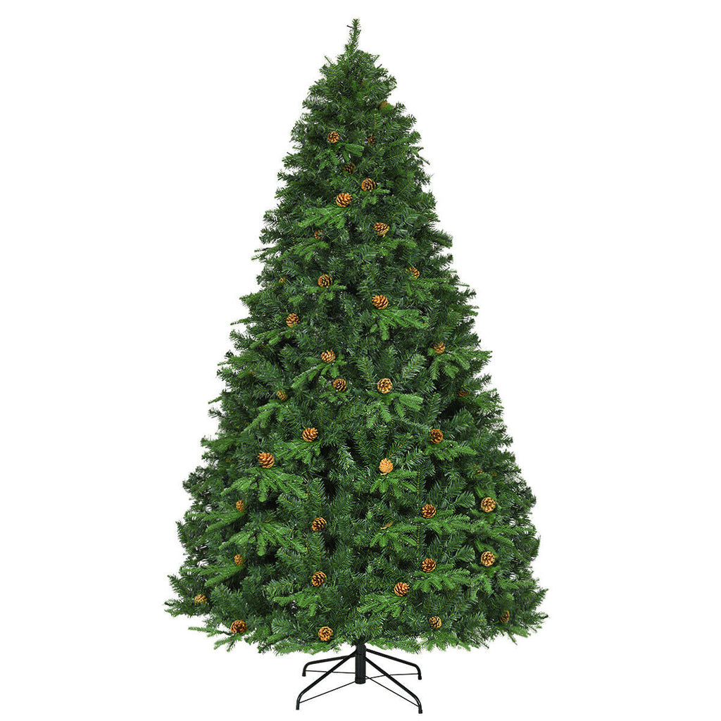 Flocked Artificial Christmas Tree with LED Lights and Pine Cones-8ft