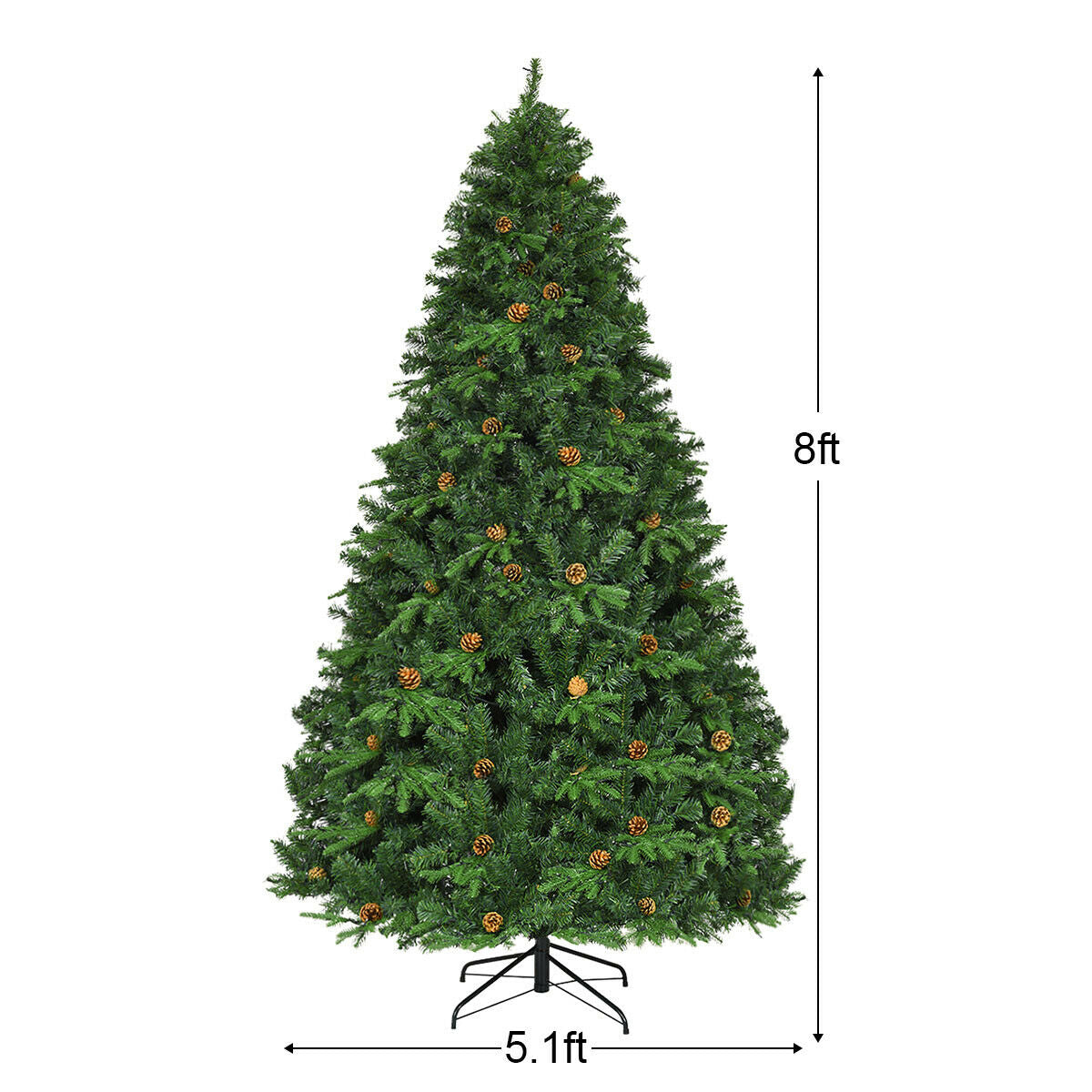 Flocked Artificial Christmas Tree with LED Lights and Pine Cones-8ft