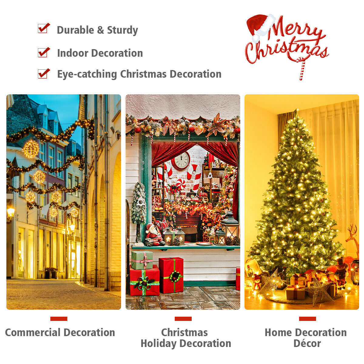 Flocked Artificial Christmas Tree with LED Lights and Pine Cones-8ft
