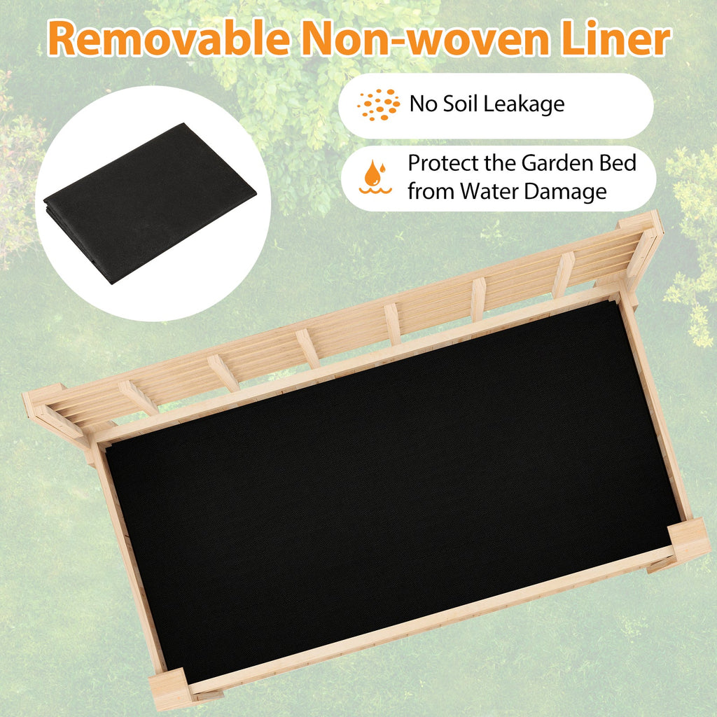 Raised Garden Bed with Trellis Wooden Elevated Planter Box with Legs-Natural