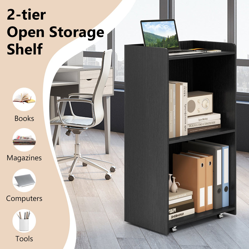 Rolling Podium Stand with 2 Shelves and Lockable Wheels-Black