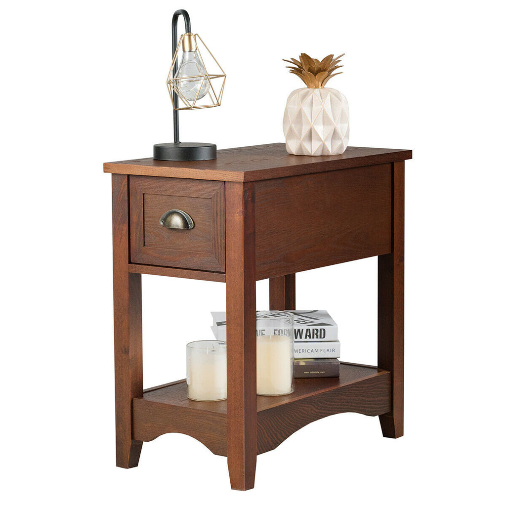 Contemporary Chair Side End Table Compact Table with Drawer Nightstand-Natural