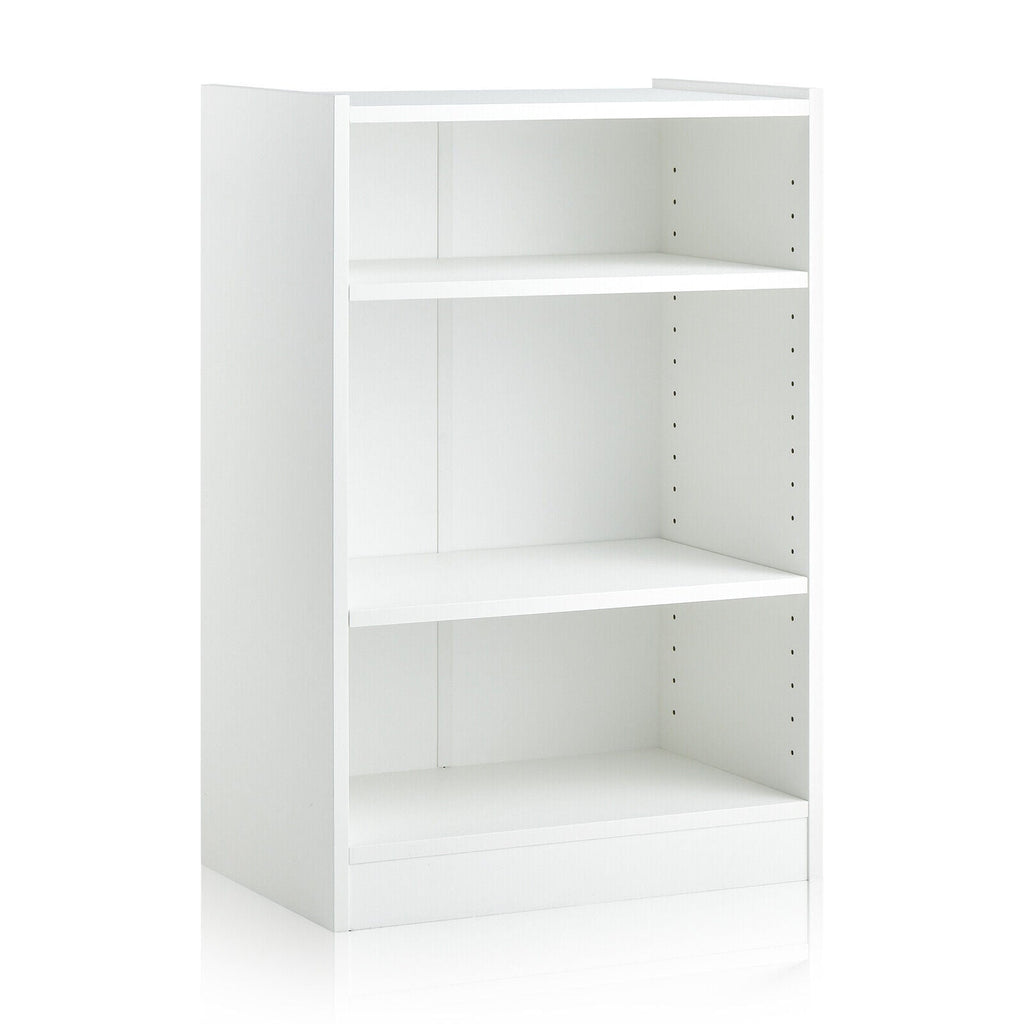 3-Tier Bookcase Open Display Rack Cabinet with Adjustable Shelves-White