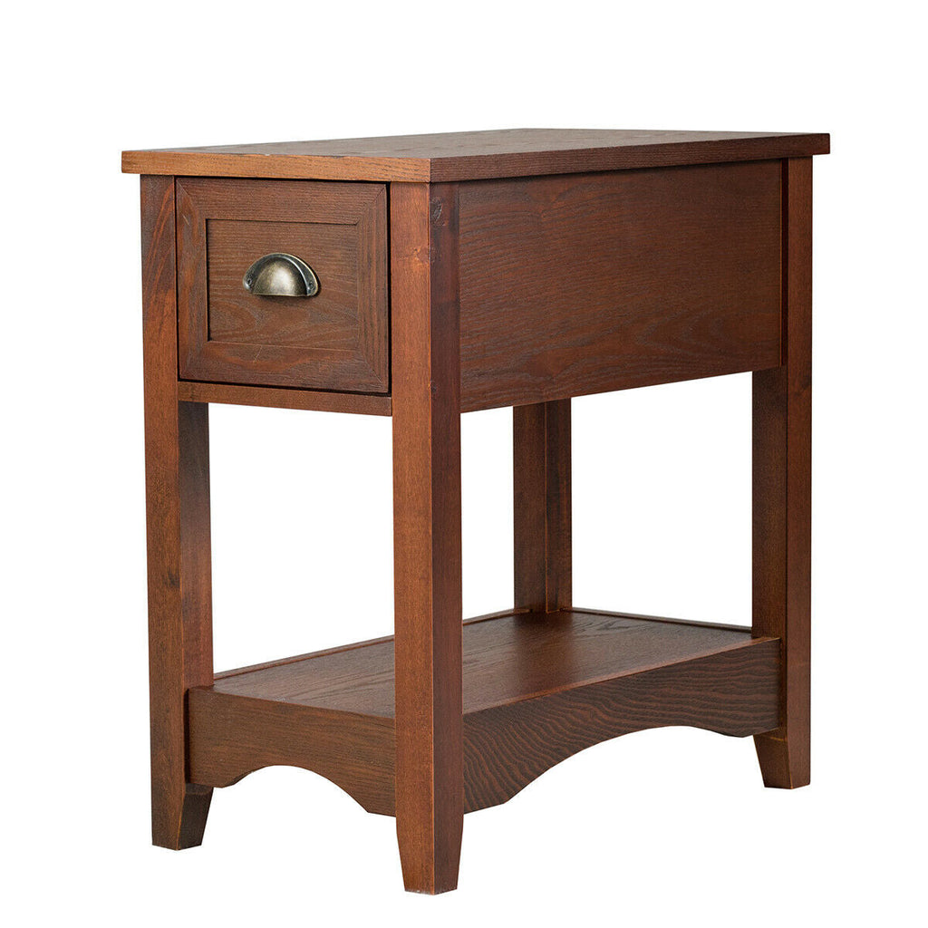 Contemporary Chair Side End Table Compact Table with Drawer Nightstand-Natural