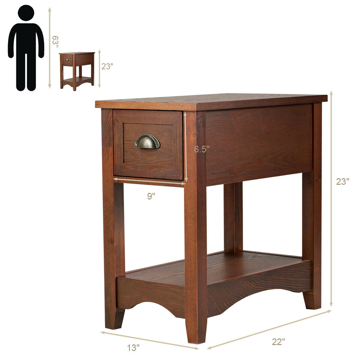 Contemporary Chair Side End Table Compact Table with Drawer Nightstand-Natural