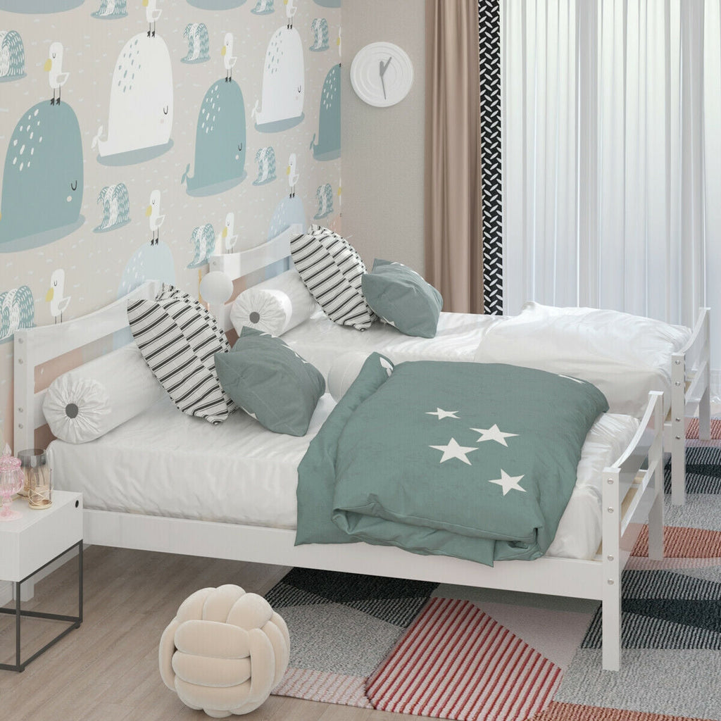 Twin Size Rustic Style Platform Bed Frame with Headboard and Footboard-White