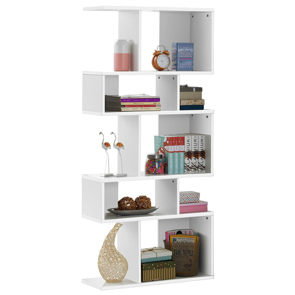5 Cubes Ladder Shelf Corner Bookshelf Display Rack Bookcase-White