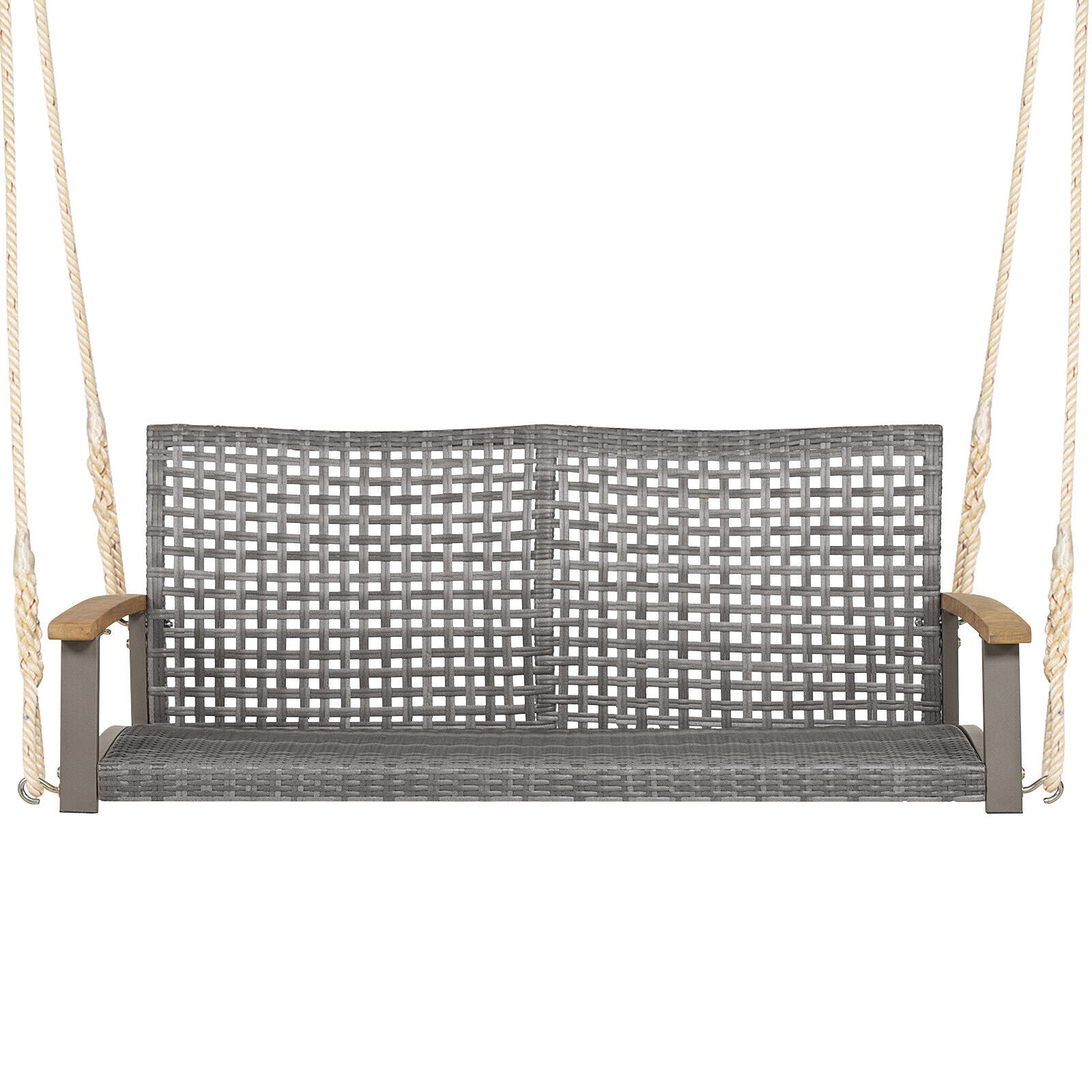 2-Person Patio Wicker Hanging Swing Chair-Off White