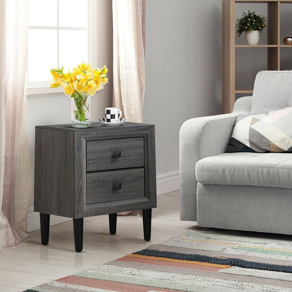 Multipurpose Retro Bedside Nightstand with 2 Drawers-Gray