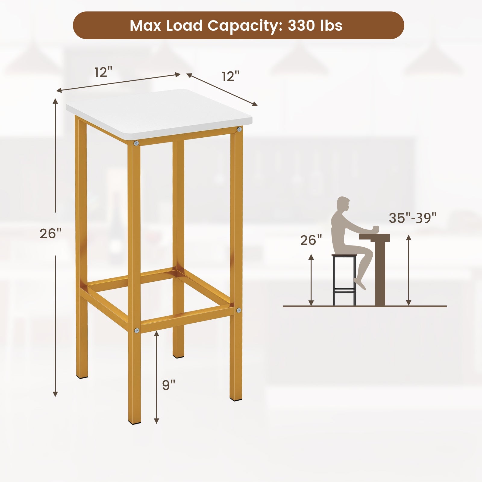 Set of 4 Bar Stool Set 26 Inch Bar Chair with Metal Legs and Footrest-White