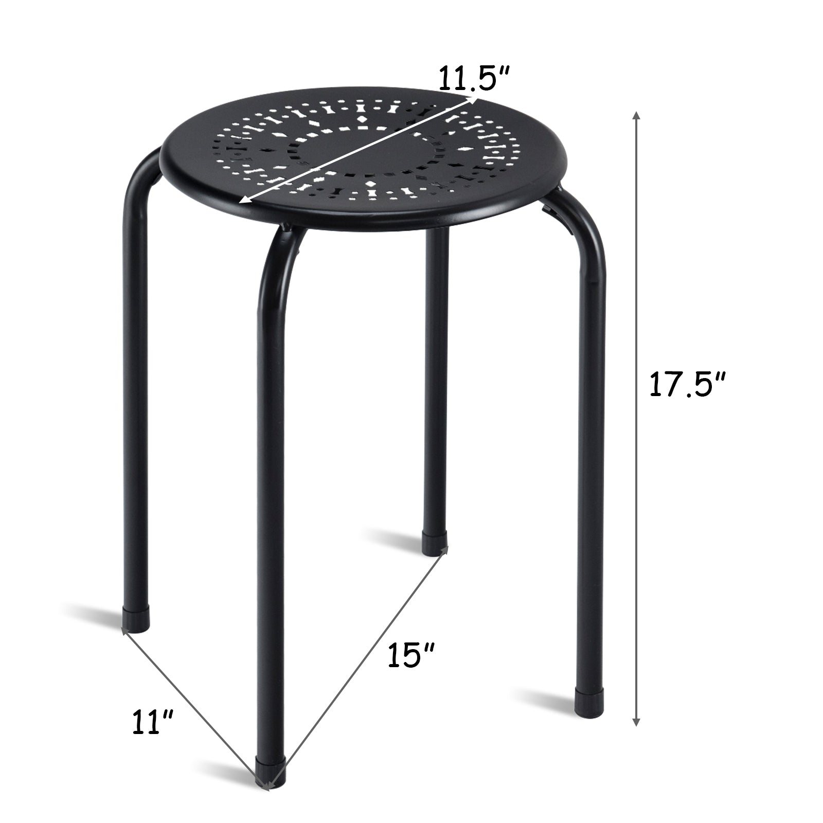 Set of 6 Stackable Multifunctional Daisy Design Backless Round Metal Stool Set-Black
