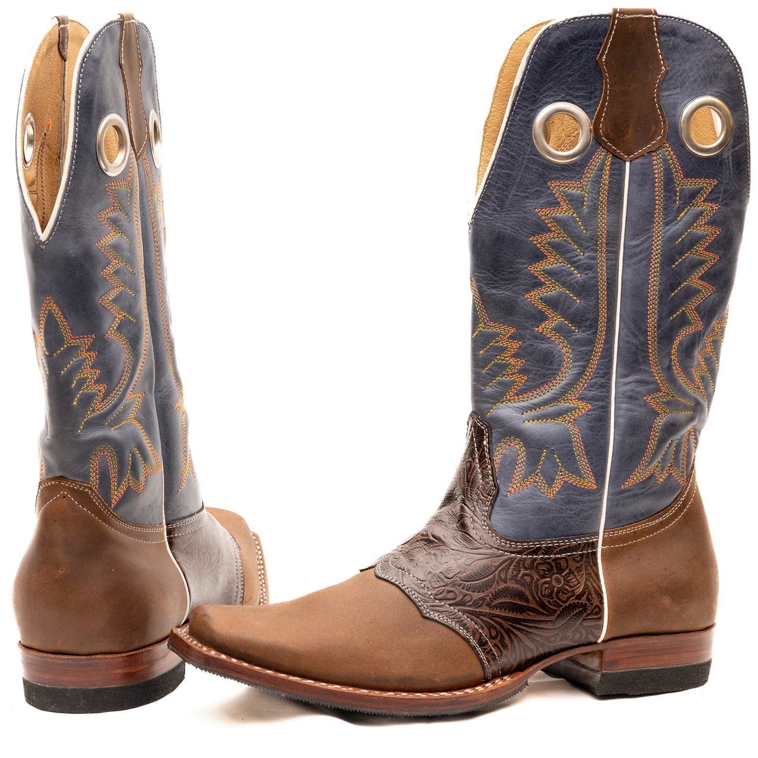Square Toe Rodeo Cowboy Boots – Handmade Leather, Resoleable Soles
