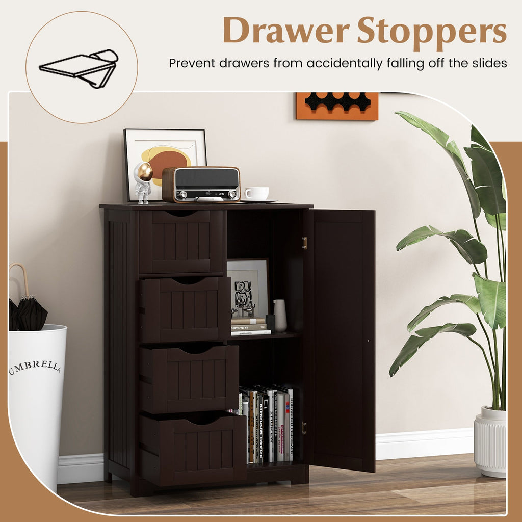 Standing Indoor Wooden Cabinet with 4 Drawers-Brown