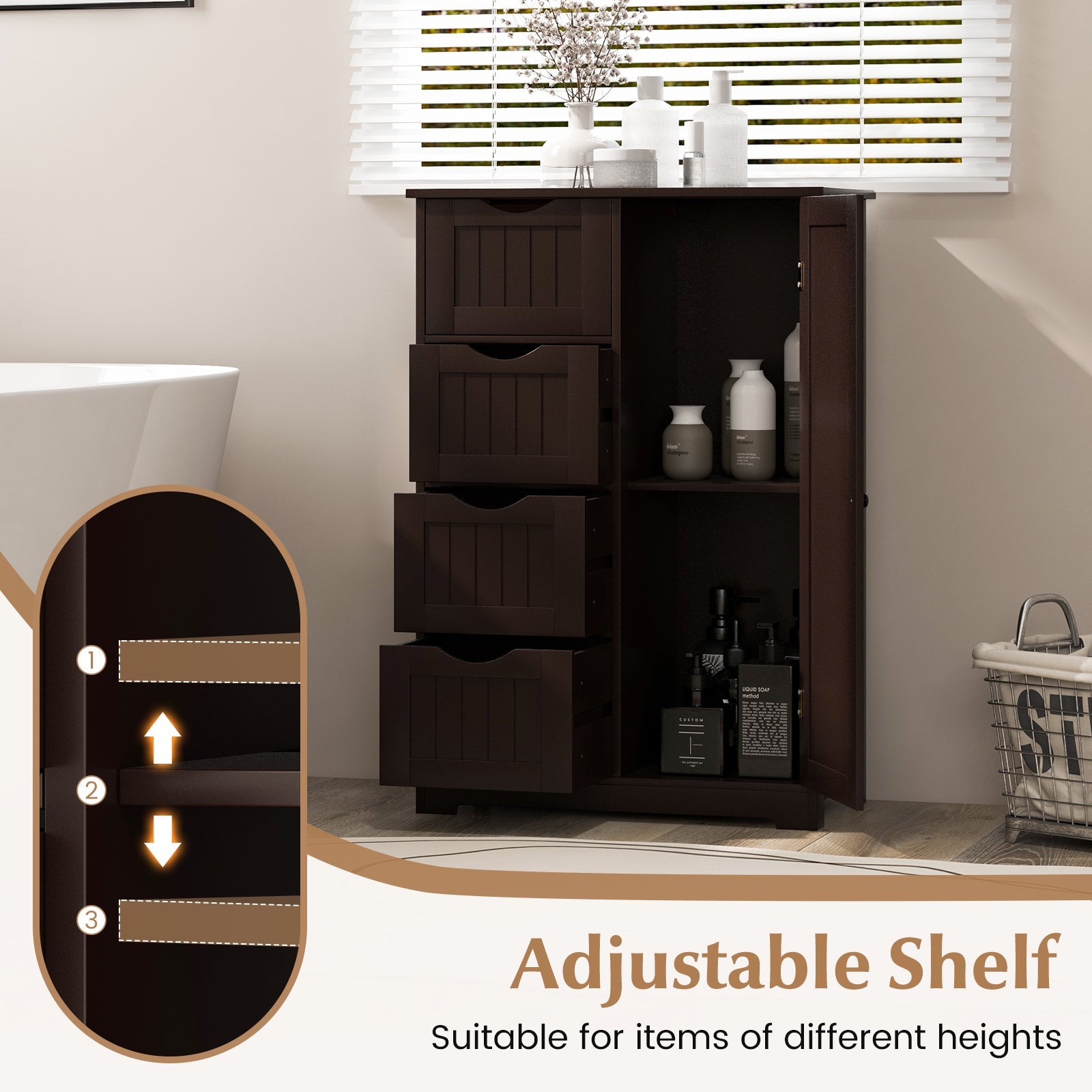 Standing Indoor Wooden Cabinet with 4 Drawers-Brown