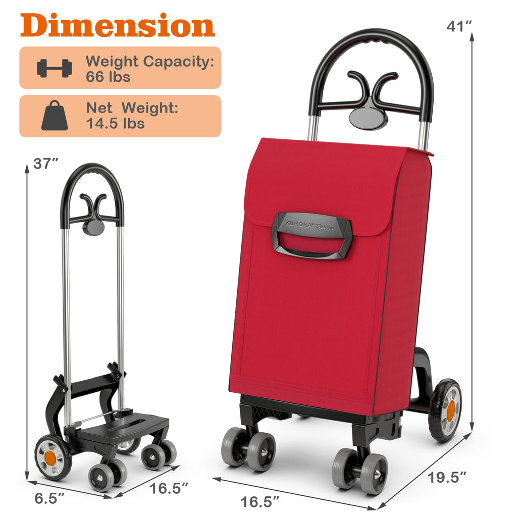 Folding Shopping Cart Utility Hand Truck with Rolling Swivel Wheels-Red