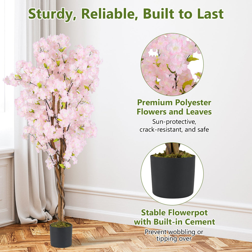 5 FT Tall Artificial Cherry Blossom Tree with Pink Flowers-1 Pack