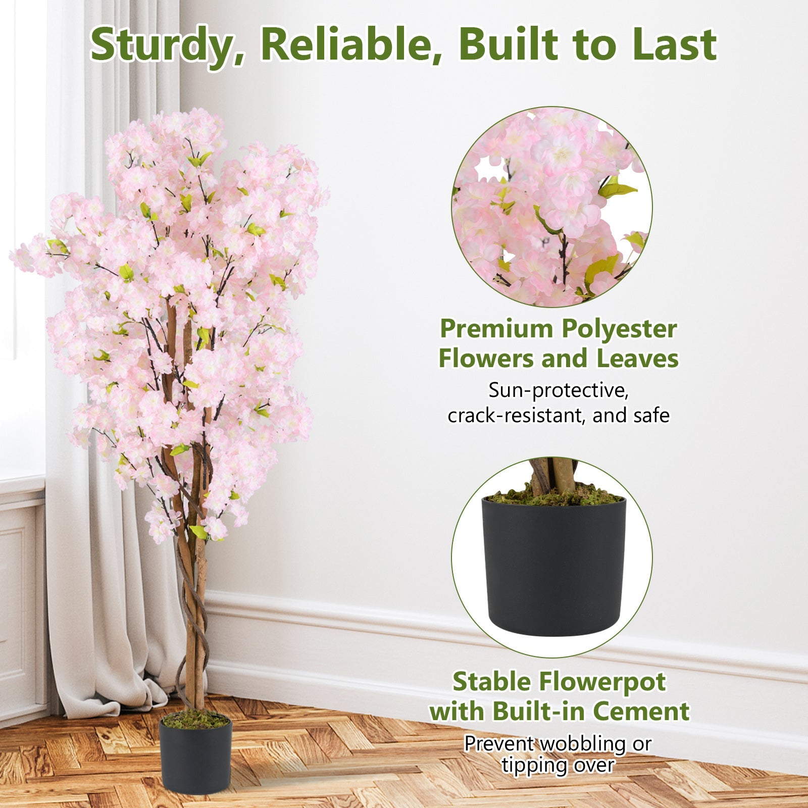5 FT Tall Artificial Cherry Blossom Tree with Pink Flowers-1 Pack