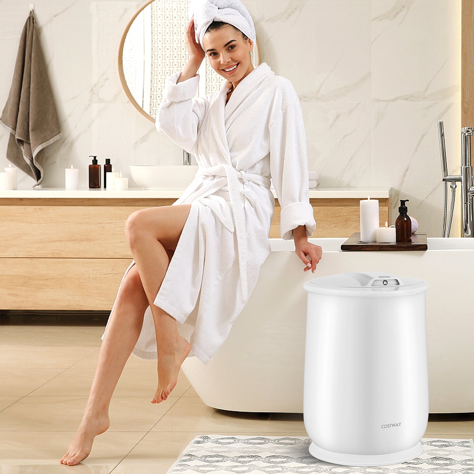 Towel Warmer Bucket with Auto Shut Off for Bathroom-White