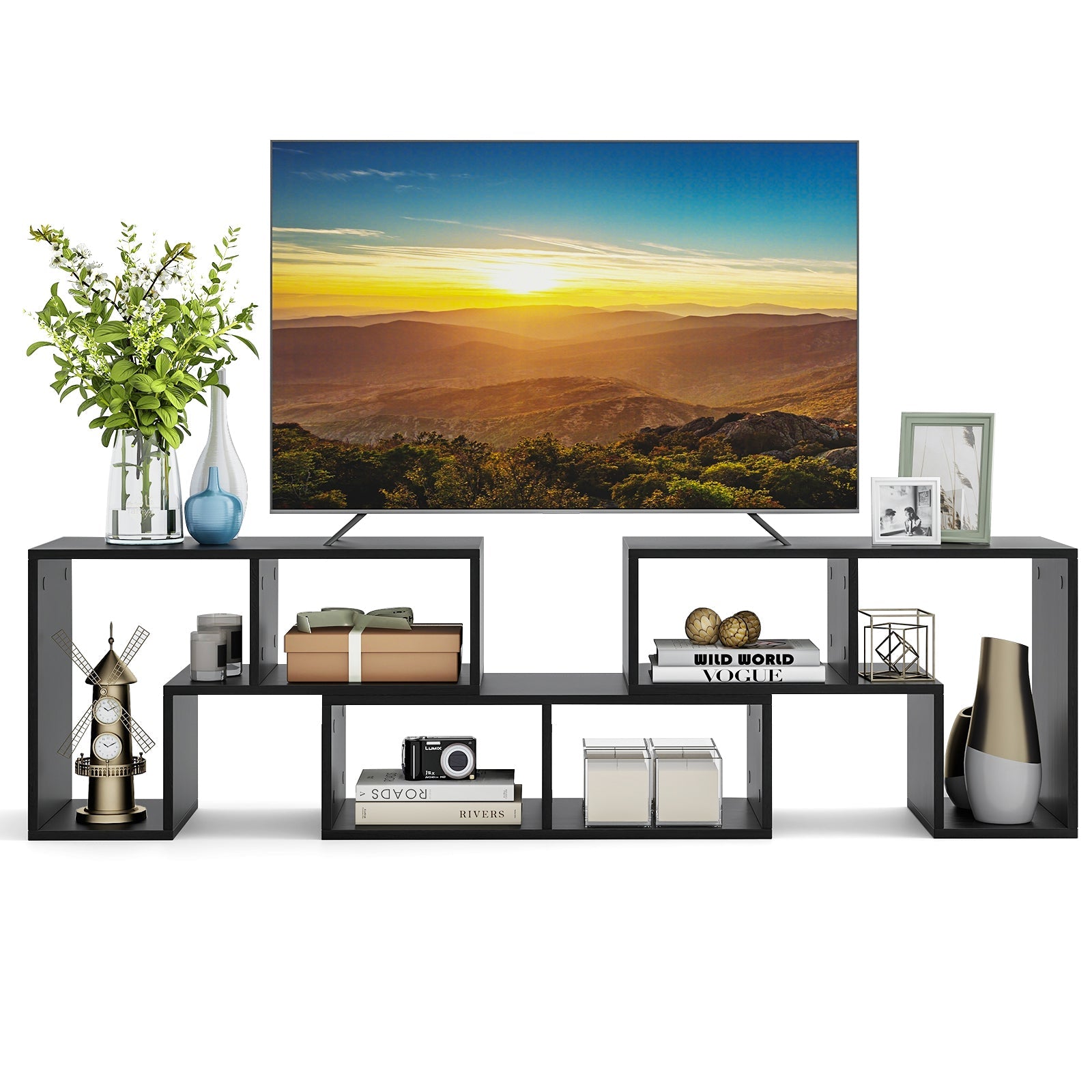 3 Pieces Adjustable TV Stand for TVs up to 65 Inch with Shelves-Mixed Black