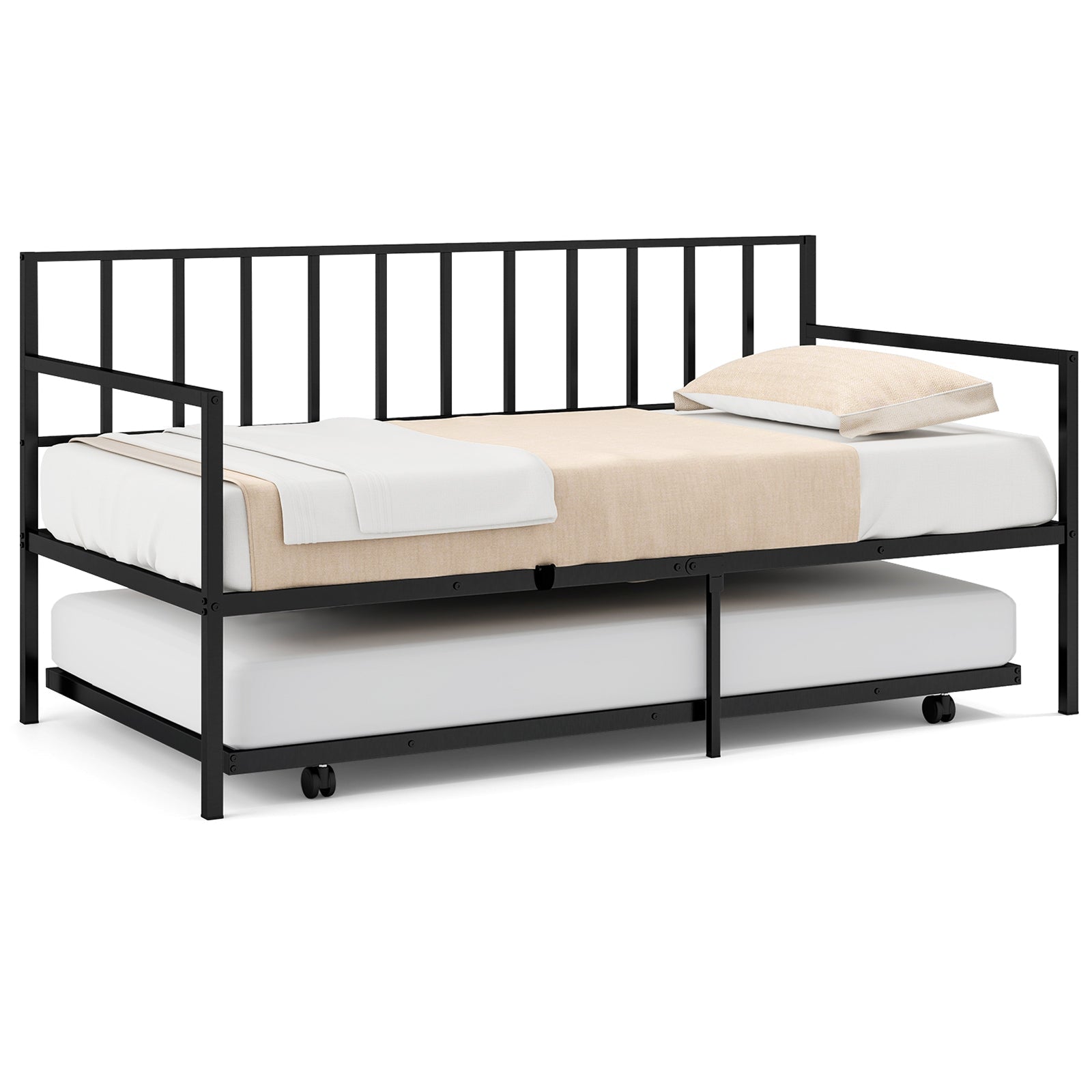 Twin Size Daybed and Trundle Frame Set Trundle Bedframe-Black