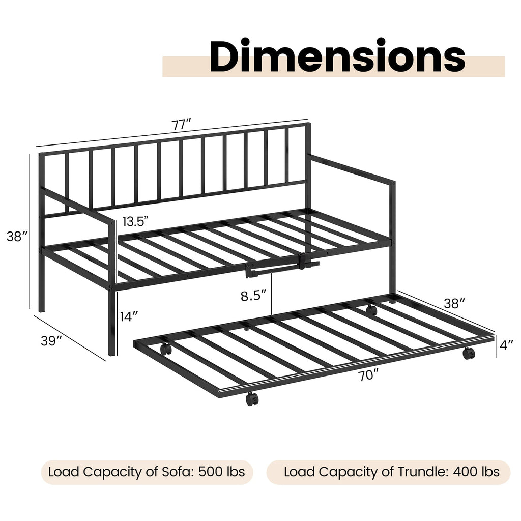 Twin Size Daybed and Trundle Frame Set Trundle Bedframe-Black