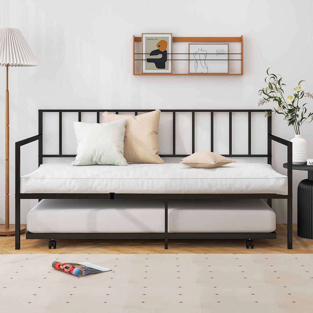 Twin Size Daybed and Trundle Frame Set Trundle Bedframe-Black