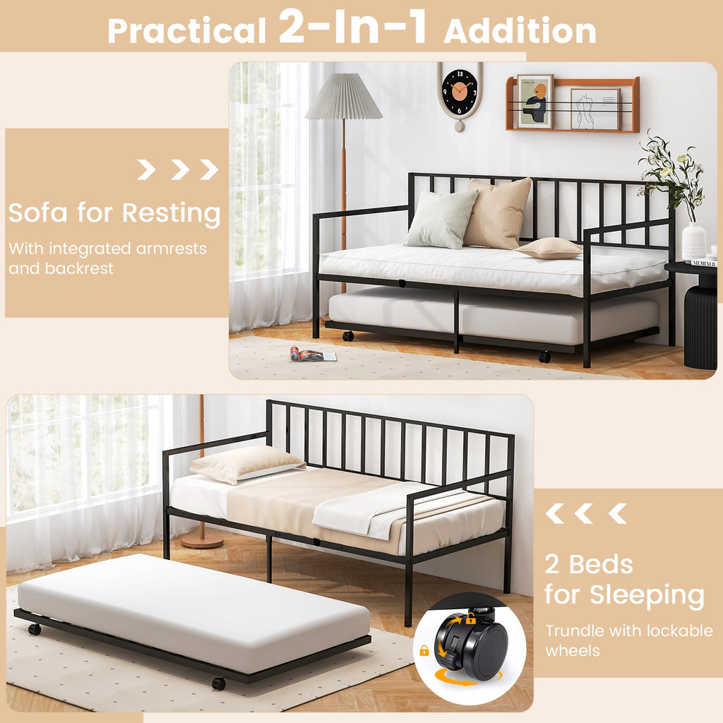 Twin Size Daybed and Trundle Frame Set Trundle Bedframe-Black