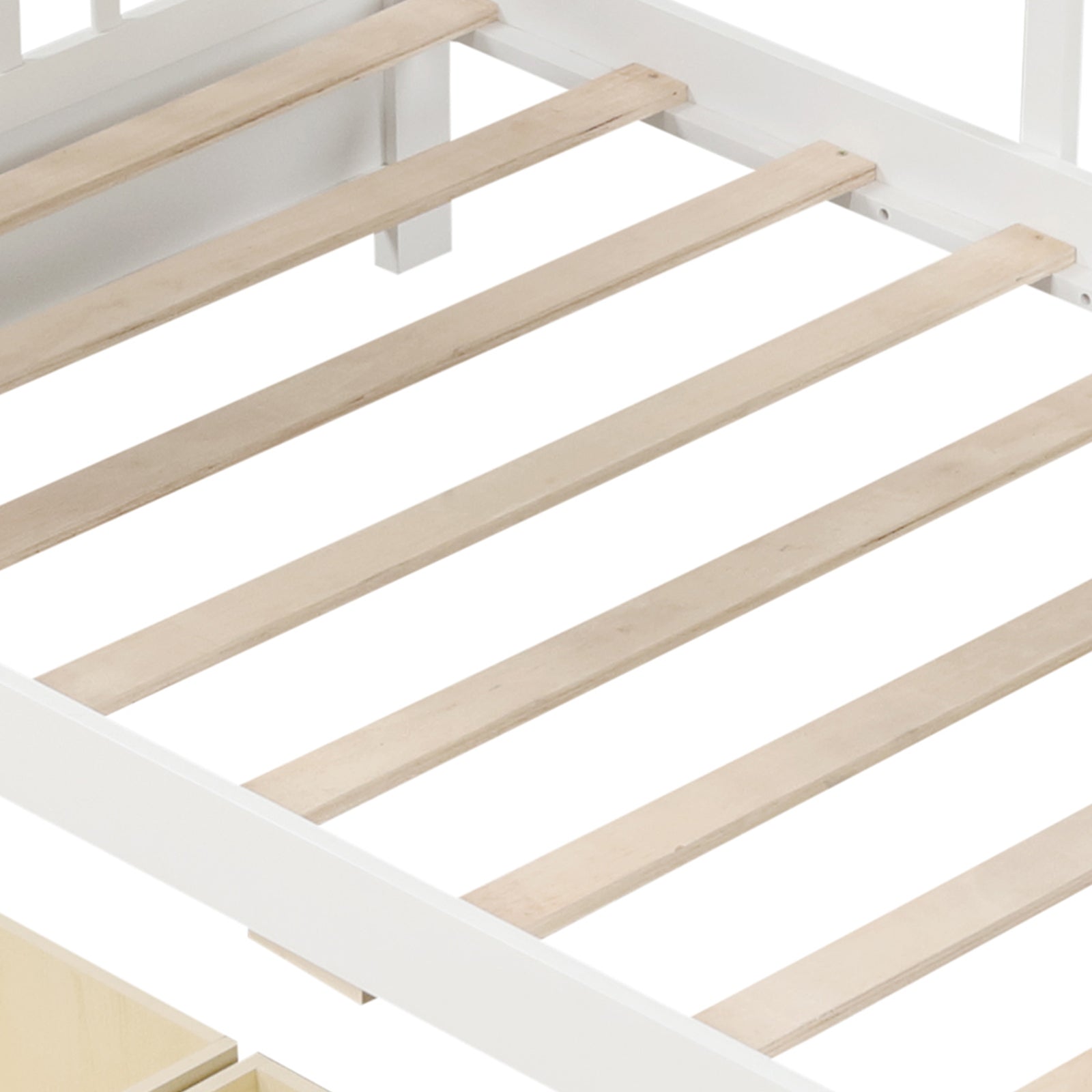 Twin Size House Bed with 2 Storage Drawers and Fence Guardrails-White