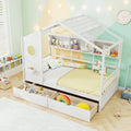 Twin Size House Bed with 2 Storage Drawers and Fence Guardrails-White