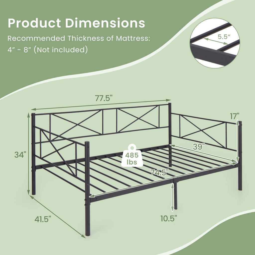 Twin Size Platform Bed with Heavy-duty Metal Slat Support-Black