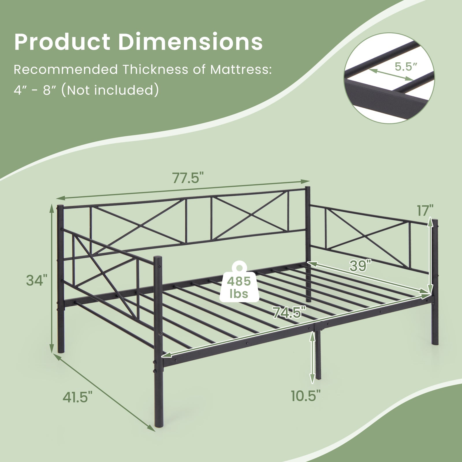 Twin Size Platform Bed with Heavy-duty Metal Slat Support-Black