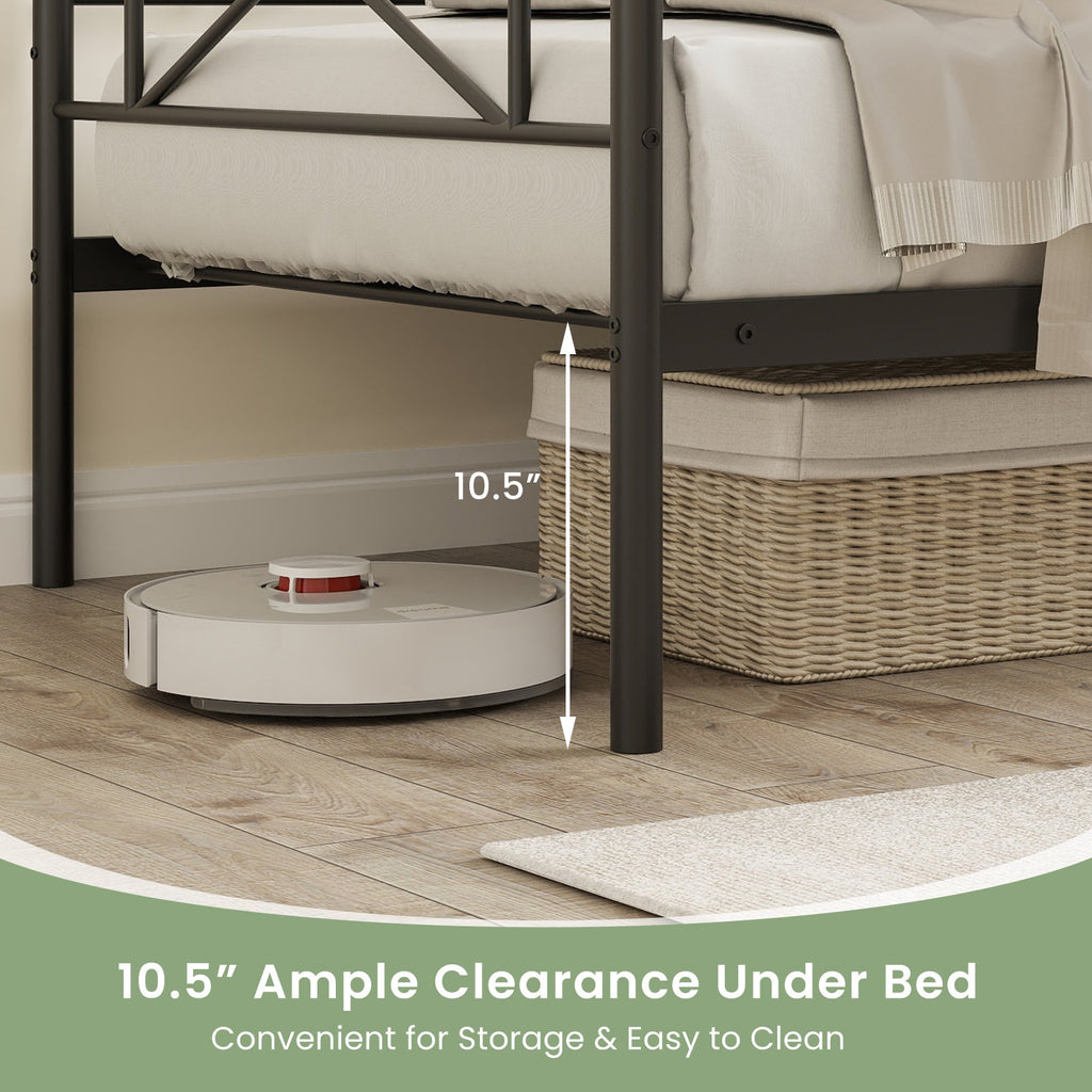 Twin Size Platform Bed with Heavy-duty Metal Slat Support-Black